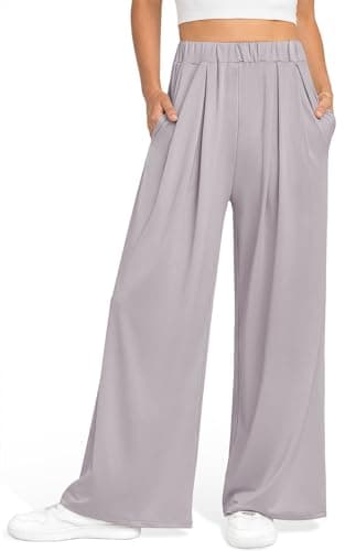 UEU Women's High-Waisted Wide Leg Palazzo Pants with Pockets