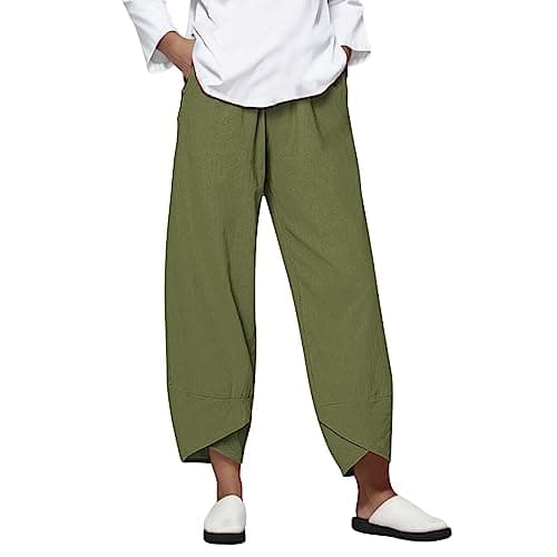 Casual Women's Cotton Linen Capri Pants with Pockets