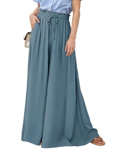 Hooever Women's Wide Leg Flowy Palazzo Pants with Drawstring Waist