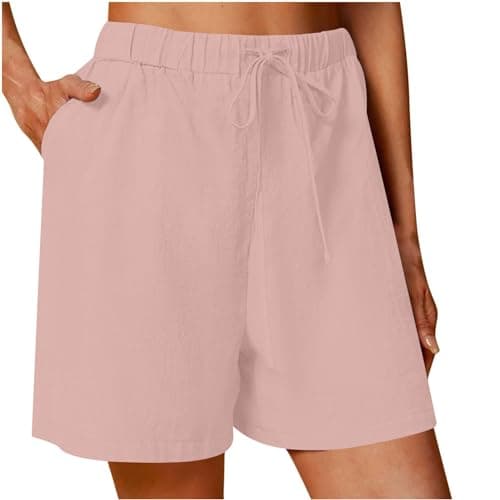 Sktremeuru Lightweight Linen Shorts for Women Elastic Waist Casual ShortsSummer Pockets