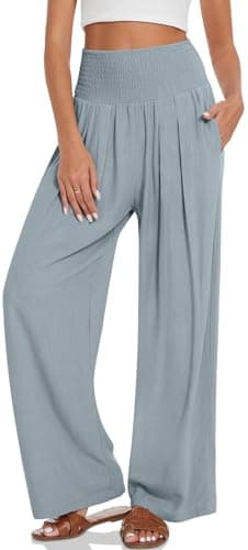 TARSE Women's Summer Linen Palazzo Pants with Pockets