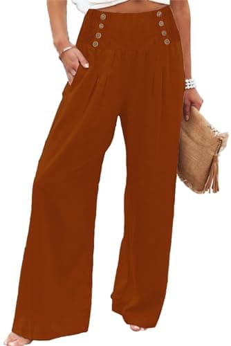 Bbkkuck Women's Elastic High-Waisted Wide Leg Palazzo Pants with Pockets