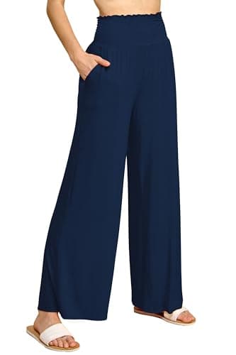 Johnny Women's Elastic High-Waisted Palazzo Pants with Pocket