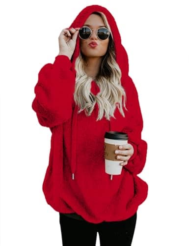 Romanstii Women's Casual Double Fuzzy Sweatshirt Hoodie Outwear S-XXL