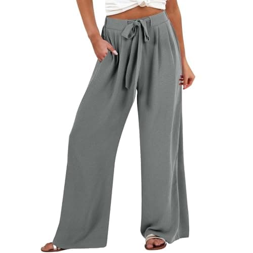 GOKKILRW Women's Summer High Waist Linen Drawstring Palazzo Pants