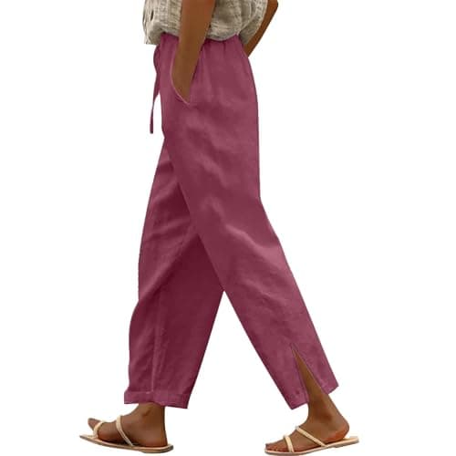 DINEVE Women's High-Waist Summer Casual Linen Trouser