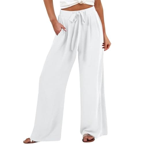 GOKKILRW Women's Summer High Waist Linen Drawstring Palazzo Pants