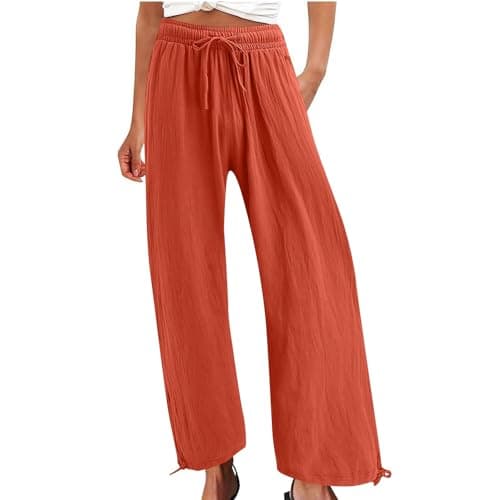 Summer Women's Linen Wide Leg Drawstring Pants with Pockets