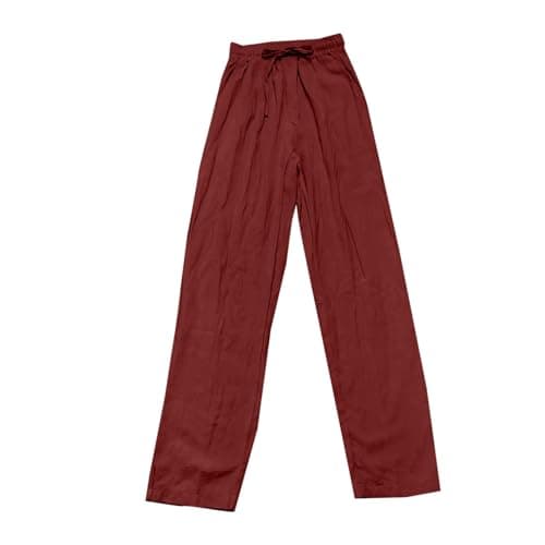 DINEVE Women's Summer Wide Leg High Waist Drawstring Pants Plus Size Linen Lounge
