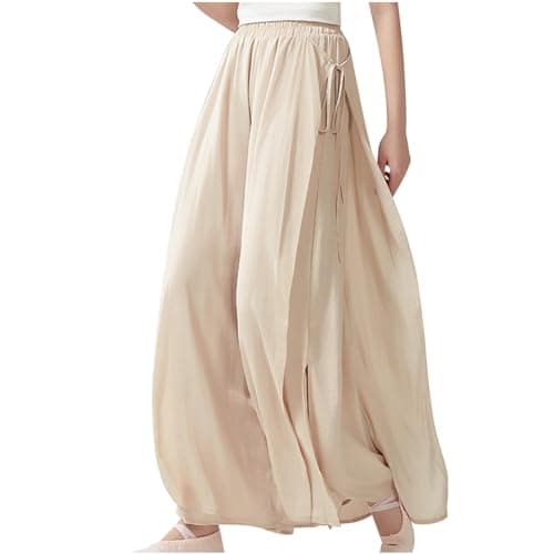 Women's Lightweight Pleated Palazzo Pants High Waisted Flared Trousers