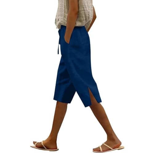 Lightweight Women's Knee-Length Bermuda Shorts in Linen with Pockets