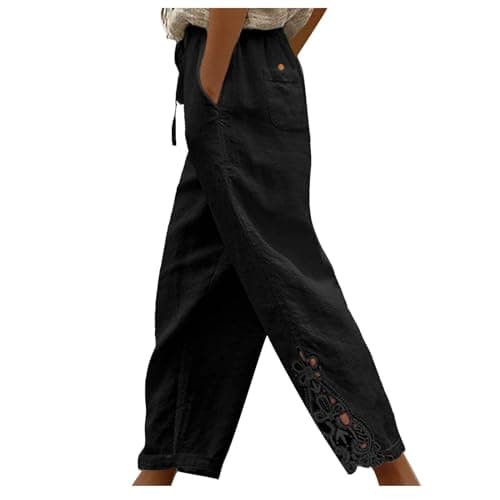 Yxzogd Women's Boho High Rise Cropped Cotton Linen Pants