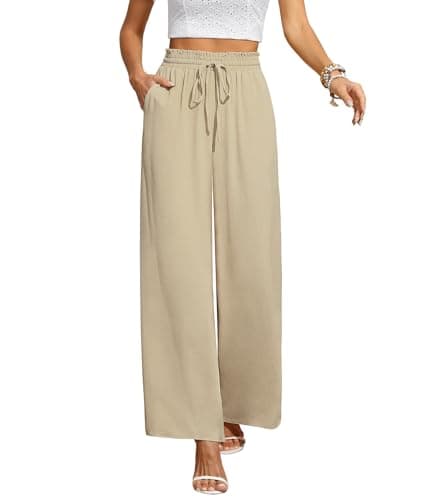 CZYINXIAN Women's Wide Leg Casual Pants with Adjustable Elastic Waist and Pockets