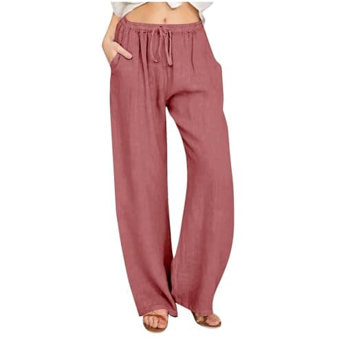 Yxzogd Women's Wide Leg Elastic Drawstring Linen Pants with Pockets