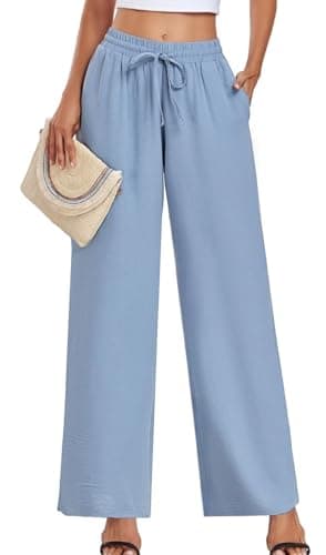 YVH Women's Casual Loose Fit Palazzo Pants with Pockets Elastic Waist