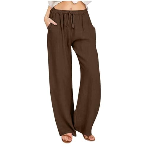 Yxzogd Women's Wide Leg Elastic Drawstring Linen Pants with Pockets