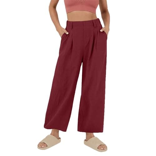 Yxzogd Women's High-Waisted Wide Leg Cotton Pants for Summer Beach Wear