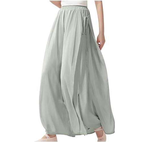 Women's Lightweight Pleated Palazzo Pants High Waisted Flared Trousers