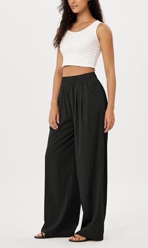 ODODOS Women's Wide Leg Crinkle Pockets Comfortable High Waist Pants