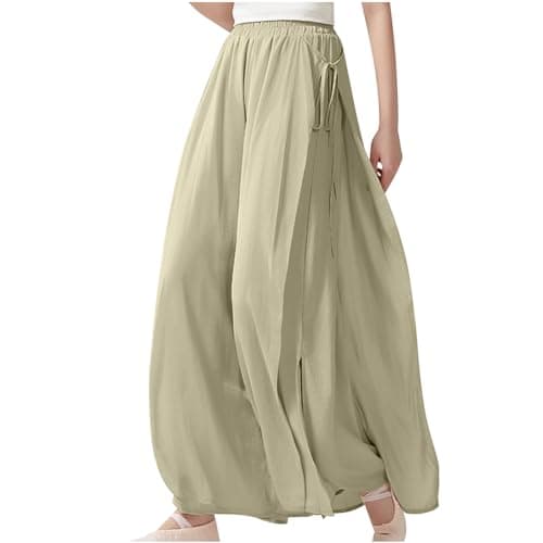 Women's Lightweight Pleated Palazzo Pants High Waisted Flared Trousers