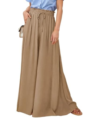 Hooever Women's Wide Leg Flowy Palazzo Pants with Drawstring Waist