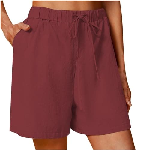 Sktremeuru Lightweight Linen Shorts for Women Elastic Waist Casual ShortsSummer Pockets