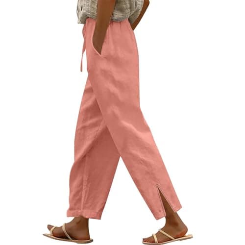 DINEVE Women's High-Waist Summer Casual Linen Trouser