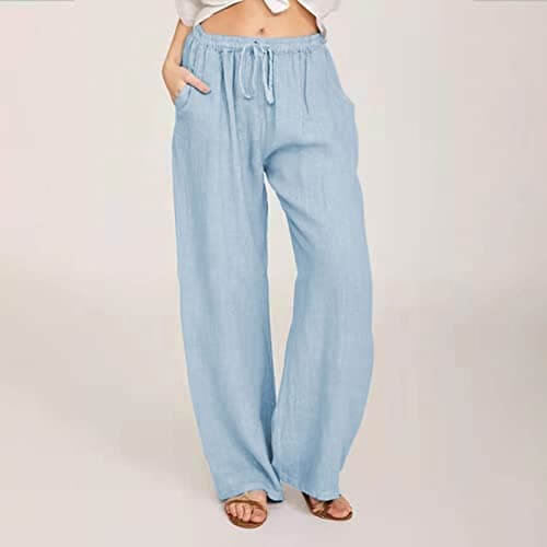Yxzogd Women's Wide Leg Elastic Drawstring Linen Pants with Pockets
