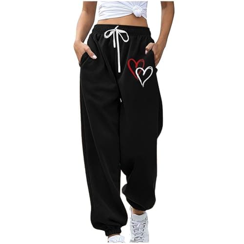 SMIDOW Heart Graphic High-Waisted Drawstring Sweatpants for Women