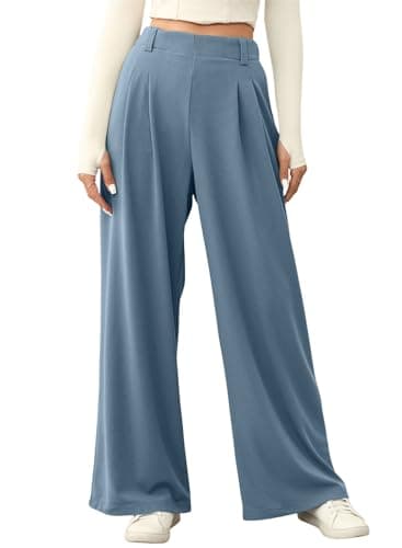 EVALESS Women's High Waisted Wide Leg Waffle Knit Palazzo Pants with Pockets