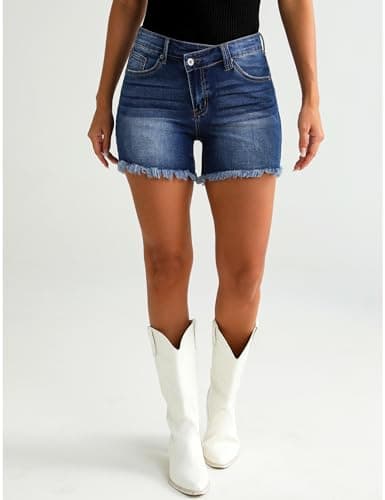 Luvamia Women's Low Waisted Trendy Denim Shorts Casual Summer Raw Hem