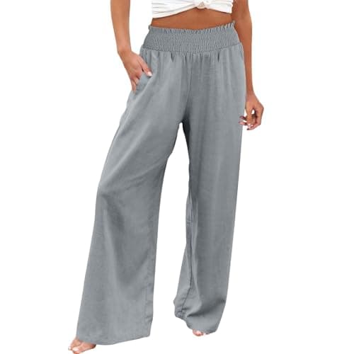 Women's Cotton Linen Wide Leg Trousers for Work