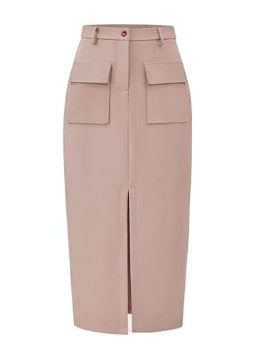 Women's High Waisted Cargo Midi Skirt with Pockets