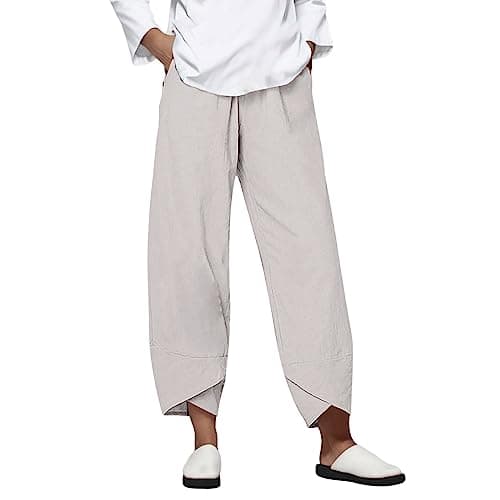 Casual Women's Cotton Linen Capri Pants with Pockets