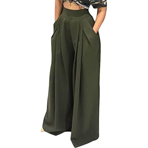 MESLIMA High-Waisted Wide Leg Stretch Palazzo Pants for Women