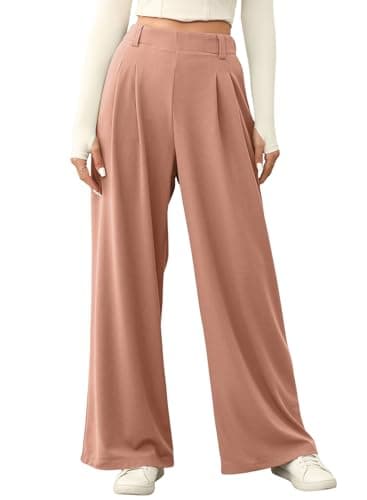 EVALESS Women's High Waisted Wide Leg Waffle Knit Palazzo Pants with Pockets