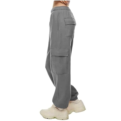 SMIDOW Women's High-Waisted Fleece Baggy Sweatpants Cargo Casual Joggers