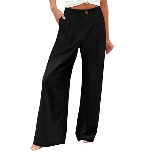 Stylish Women's Wide Leg Office Pants with Pockets Solid Slacks