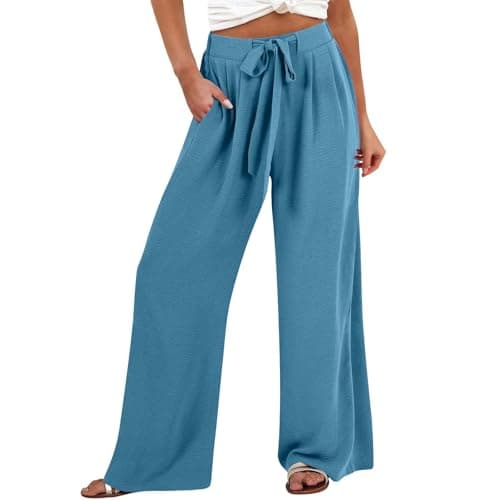 GOKKILRW Women's Summer High Waist Linen Drawstring Palazzo Pants