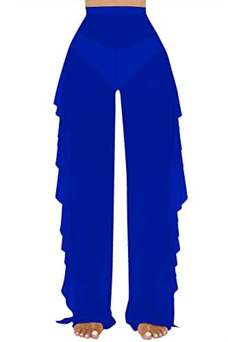 Jumppmile Women's Ruffle Sheer Mesh Swim Bikini Cover-Up