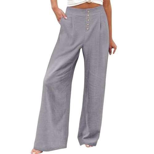 Stylish Women's Wide Leg Office Pants with Pockets Solid Slacks