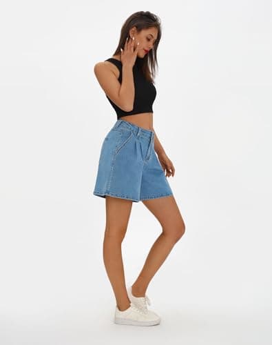 Rosswear Women's High-Waisted Wide Leg Denim Stretch Jean Shorts