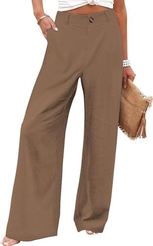Bbkkuck Women's Elastic High-Waisted Wide Leg Palazzo Pants with Pockets