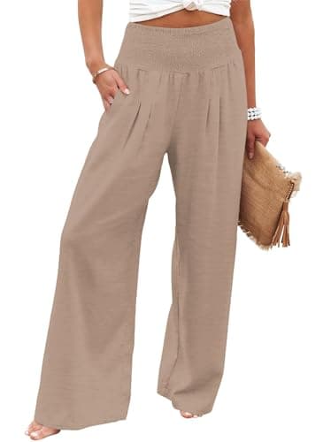 Bbkkuck Women's Elastic High-Waisted Wide Leg Palazzo Pants with Pockets