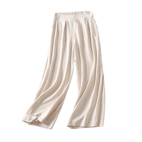 Yxzogd Women's High-Waisted Elastic Wide Leg Jogger Pants Summer Linen Yoga Lounge