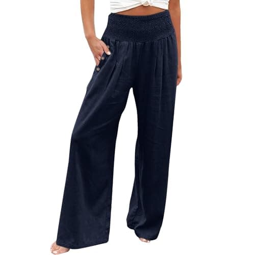 GOKKILRW Women's Linen Palazzo Pants Wide Leg High Waist Boho Summer Travel Trouser