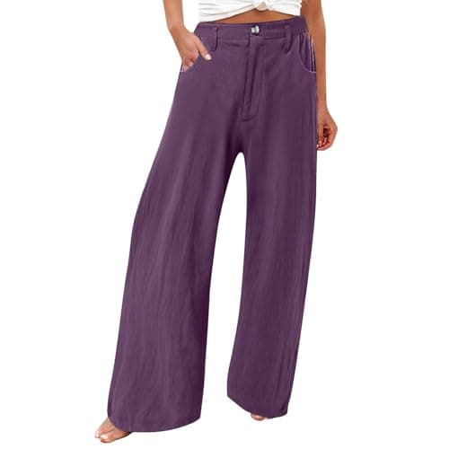 Women's Cotton Linen Wide Leg Trousers for Work