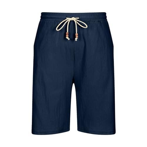 Sunaei Men's Cotton Linen Shorts for Casual Summer Athletic Wear