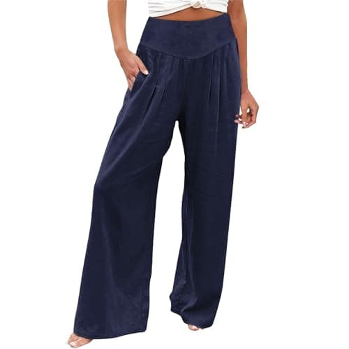 Women's Cotton Linen Wide Leg Trousers for Work
