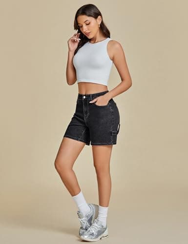 Luvamia High-Waisted Trendy Casual Denim Jorts for Women Cutoff Shorts with Pockets